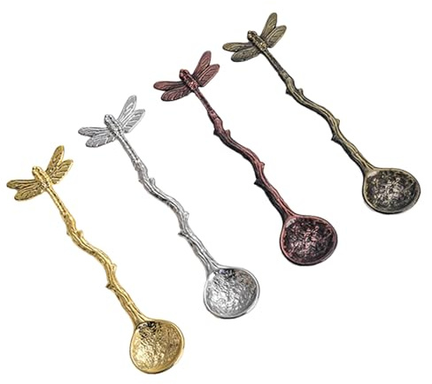 4PCS Retro Dragonfly Stainless Steel Coffee Spoonss，Coffee Spoonss Teaspoon，Tableware Creative Sugar Spoon Tea Spoonss，Dessert Teaspoon,Stir Bar Spoon Stirring Spoons，Long Handle Spoons