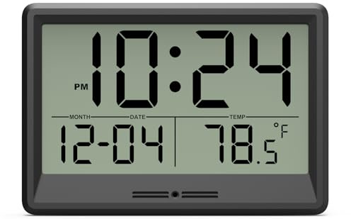 Digital Wall Clock Battery Operated, 8 Inch Small Wall Clock with Large Display, Temperature and Date | Simple Desk Clock | Silent Wall Mount Digital Clock for Bedroom, Kitchen, Living Room, Office