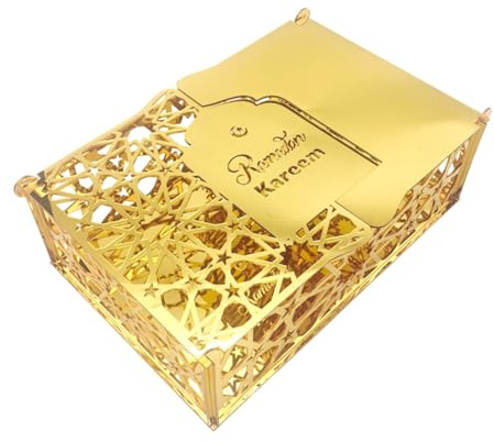 JAWSEU Plateau pour Le Ramadan avec Couvercle, Boîte à Bonbons Dorée Ramadan Kareem, Plateau à Dessert, Décoration de Table pour La Fête Du Ramadan, Maison Musulmane