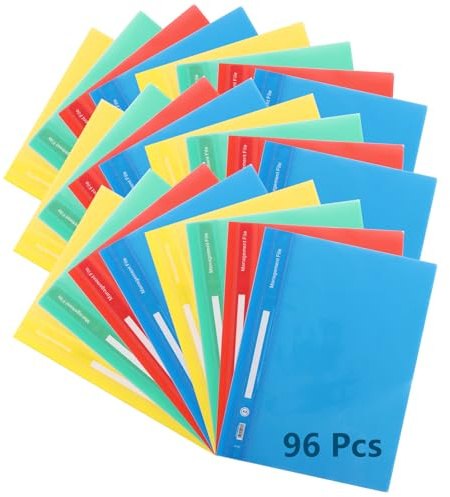 ZOFUN 96 Pcs A4 Project Folders, Red, Yellow, Blue, Green a4 Document Wallets, 0.08 mm A4 Presentation Folders with Clear Cover, Plastic Folders for Paperworks, Presentation, Display