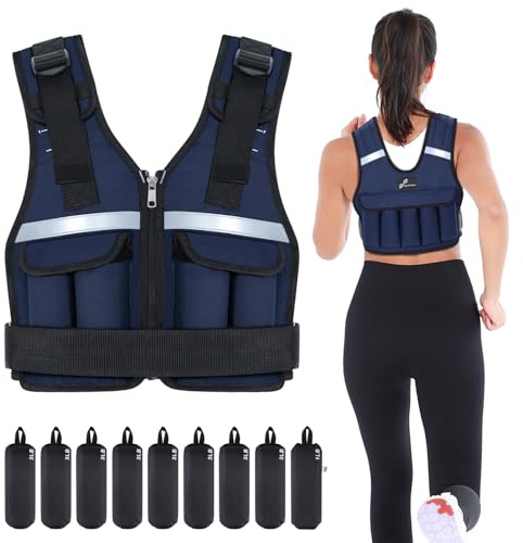 Sportneer Gilet lesté réglable de 0,9 kg à 8 kg, gilet de course à pied réglable 9 en 1 pour homme et femme, musculation, gymnastique et gymnastique, gilet lesté