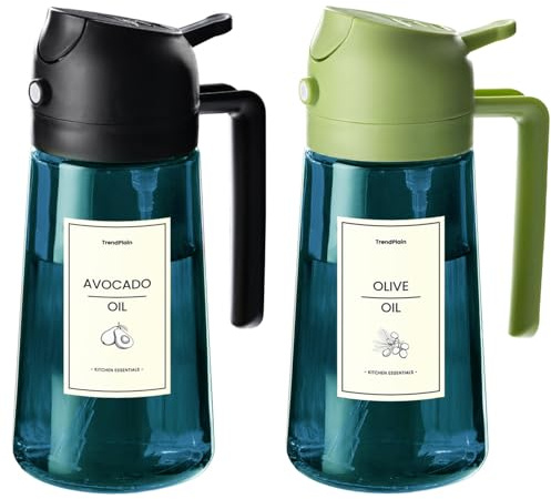 TrendPlain 16oz Ölsprüher für Speiseöl – 470ml Olivenöl Flasche – 2-in-1 Ölspender und Ölsprüher – Küchen Gadgets für Kochen, Salat und Grill (Schwarz & Grün-2)