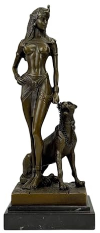 Cleopatra Regina d'Egitto con pantera – Scultura in vero bronzo su base in marmo – 26,0 cm