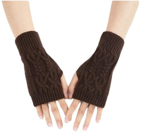 VONCYKI Unisex-Fingerhandschuhe für Damen, Winter, warm, weiche Wolle, Strick-Arm-Handschuhe, weich, warm, Fingerhandschuhe, Handschuhe, braun, One size