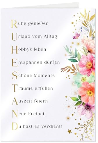 Joli Coon Premium Ruhestand Karte ELEGANT, mit Kuvert | 300g Perlmuttpapier, Schimmereffekt, Goldveredelung, Fine-Art-Kuvert, Wachssiegel, für persönliche Abschiedsworte