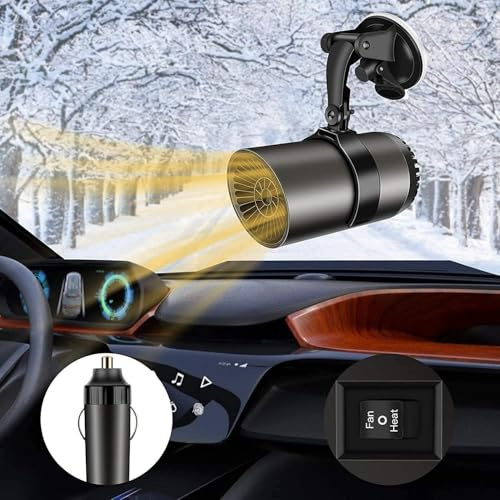 Car Heater Defroster, 12V 150W Plug-in Cigarette Lighter Car Heaters, 2 in 1 Portable Car Heater & Cooling Car Fan, Portable Fast Heating Windshield Defogger & Defroster with 180 ° Bracket (Circular)