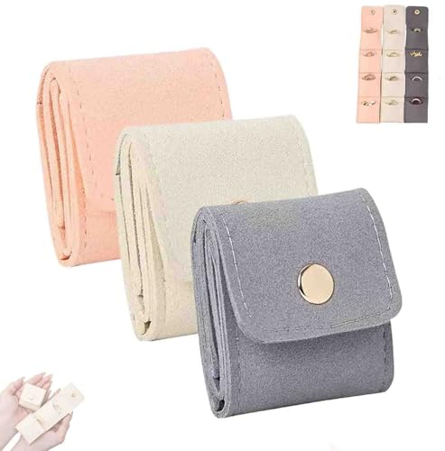 LIFECOSM Mini Travel Jewelry Bag, Travel Jewelry Roll Bag with Buckle,Foldable Portable Jewelry Organizers and Storage for Travel Essentials,Ring,Earring (3PCS)