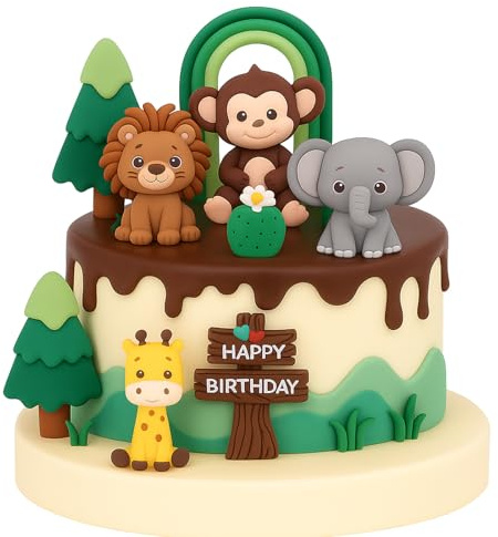 10pcs Wild Animal Cake Toppers - Cake Decoration, Wild Animal Theme Party Decorations, Cake Topper Wild Animals Monkey Giraffe, Suitable for Baby Birthday