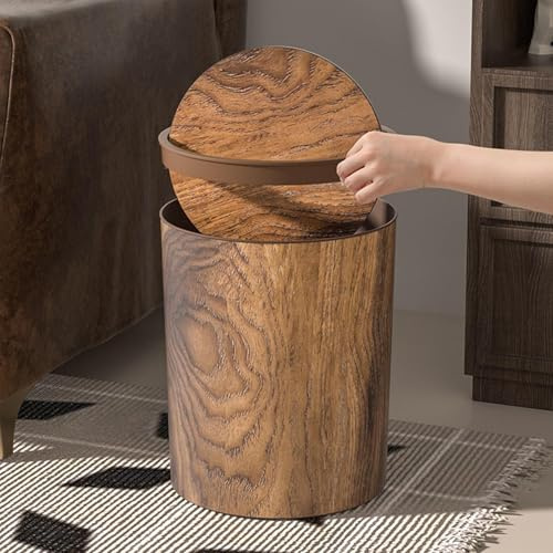 Imitation Trash Can | Garbage Container Bin | Retro Imitation Small Trash Can | With Swing Lid | For Bedroom, Living Room, Kitchen, Bathroom | 22x22x26.8cm