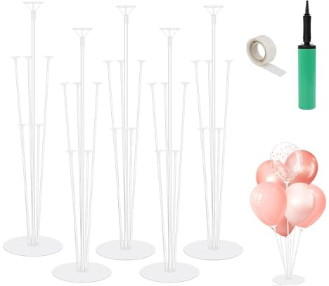 Set di 5 supporti per palloncini da tavolo, bastoncini per palloncini e supporti per pavimento, pompa, adesivi a pois per compleanni, matrimoni, baby shower, feste