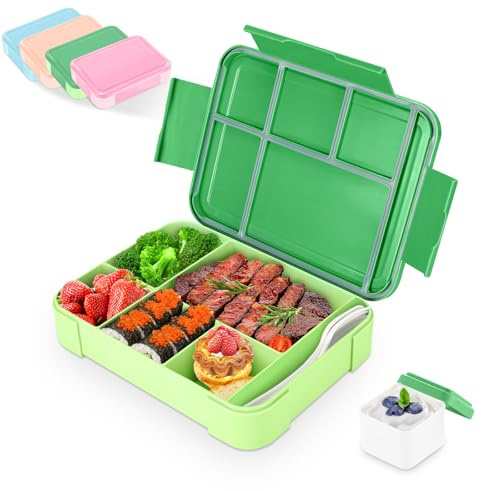 Alitree Fiambrera infantil con compartimentos, 1330ml lonchera de viaje | adecuada para adultos, niñas y niños,adecuada para la escuela, pícnic,apta para microondas/lavavajillas (Verde)