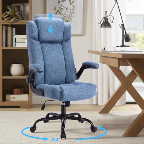 Bürostuhl Ergonomischer Computerstuhl 150KG Belastbarkeit Chefsessel Verstellbare Kopfstütze Flip-up Armlehnen/110° Wippfunktion Chefsessel mit Hoher Rückenlehne und Breitem Sitz Schreibtischstuhl