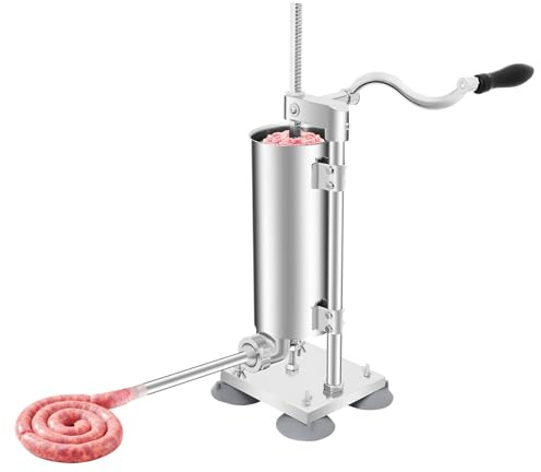 JJsdwin Manual Sausage Stuffer Machine, Stainless Steel Sausage Maker with 7 PE Tubes, 3L Vertical Sausage Filler for Restaurants, Canteens and Workshops