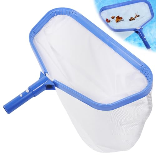 Retino professionale per piscina, in metallo, retino per laghetto a maglia fine alghe, retino professionale per piscina con doppia rete per la pulizia di foglie di piscina, insetti (blu)