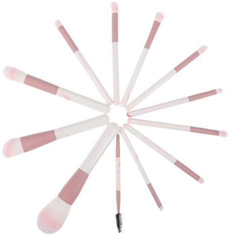 Hohopeti 12 St Delars -makeupborstset med Vattenmönstrade Handtag Bärbar och Lätt Kit för Ansikte och för Professionellt och Personligt Bruk Rosa