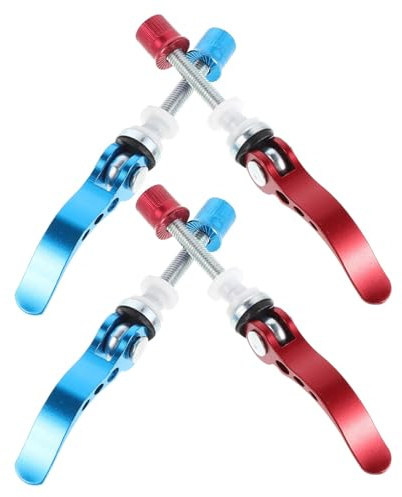 ERINGOGO Abrazadera de Tija de Sillín de Bicicleta Plegable de Aleación de Aluminio, 4 Piezas (2 Rojas 2 Azules), Perno de Liberación Rápida Antideslizante para Ajuste Fácil en Ciclismo
