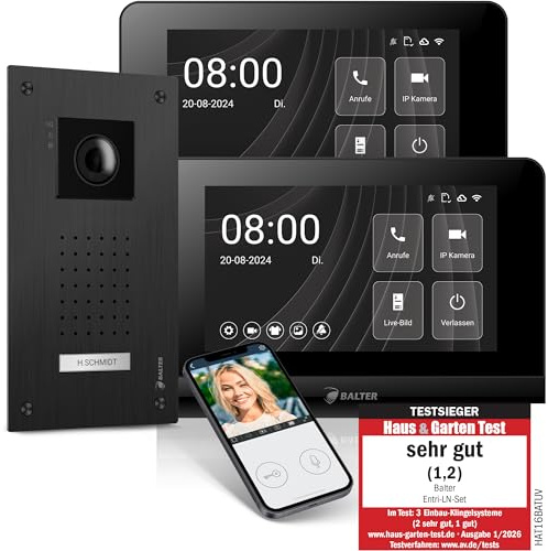 Entri Video Türsprechanlage, Unterputz Türklingel mit Kamera, Smartphone App, 1 Familienhaus, Video Türklingel, 2x7 Zoll HD-Monitor, Full HD Kamera, Gegensprechanlage mit Türöffner und Klingel 2 Draht