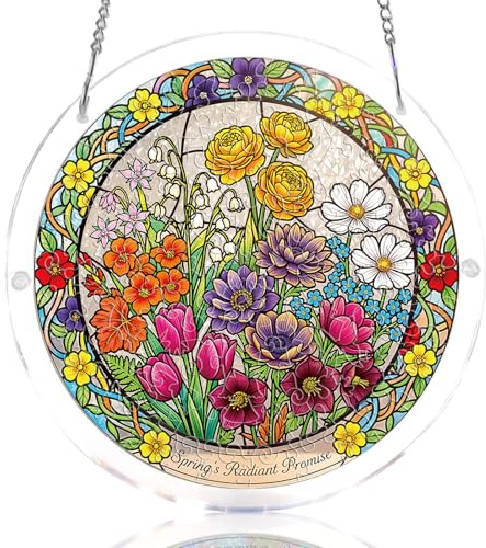 WOODBESTS Acrylic Suncatcher Puzzles, Suncatcher for Doors Garden Window Hanging, Flowers and Hummingbird Puzzle, Birthday for Lover (S - 7.4 * 7.4 in)