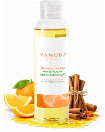 YAMUNA NATURAL BEAUTY Massageöl, 100% pflanzlich, Naturkosmetik aus Ungarn. Professionelles Öl – frei von Paraffin und Parabenen für eine erfrischende Massage. (Orange mit Zimt)