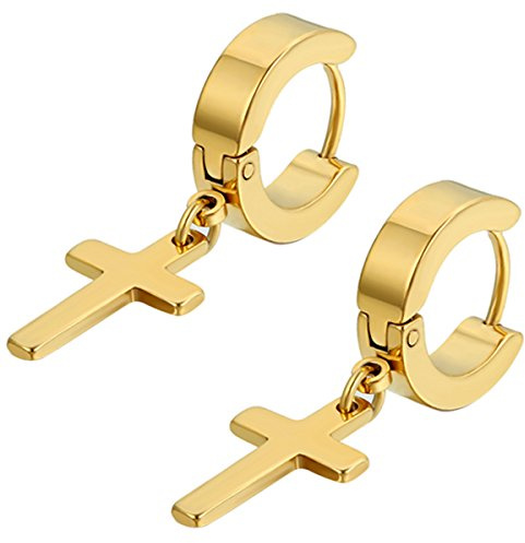 Flongo Acier Inoxydable Clou d'oreille Boucle d'Oreille Clou d'Oreille Argent Noir Doré Ronde Croix Pendentif Rétro Homme Femme