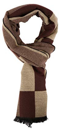 sourcing map Hommes à la mode Rectangle-Longues écharpes tricotées chaud hiver doux Wrap châle Beige foncé + marron 70 7/8 x 12 5/8 inches