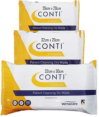 Conti Standard - Patient Cleansing Dry Wipes, Every Day Universal Use Cleaning Cloths, Wipe Size 26cm x 20cm, 100 Wipes Per Pack - Twin Pack