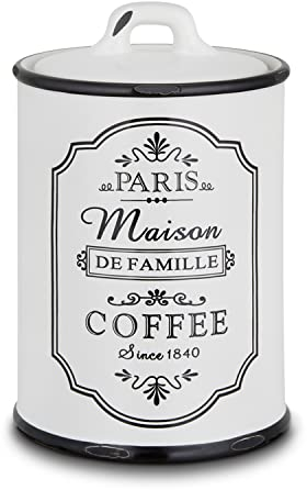 for friends Kaffeedose luftdicht für 250g Kaffeepulver oder Kaffeebohnen, Kaffeedose Paris Line in Schwarz & Weiß mit Aufdruck COFFEE, Kaffeedose rund & mit Deckel im Vintage Shabby Chic Look