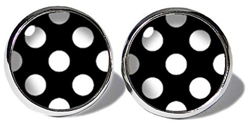 Weiss-Schwarz Polka Dots Ohrstecker ABOUKI Damen Mädchen Kind Kinder Edelstahl Ohrschmuck Motiv Punkte gepunktet Rockabilly handgefertigte Ohrringe silber-farben