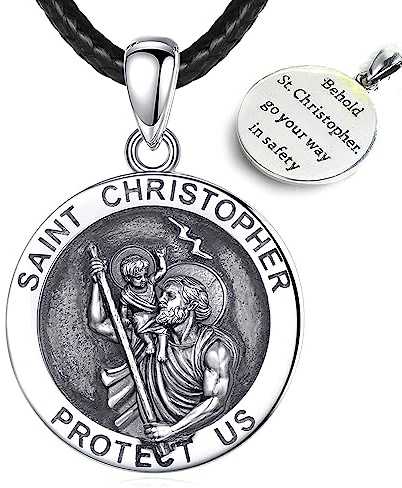 EUDORA Harmony Ball 925 Sterling Silver Archangels Necklace for Women Men, St Christopher Medal St Michael Virgin Mary St Benedict Pendant Original Protection Religion Amulet Jewelry Gift, 22+2