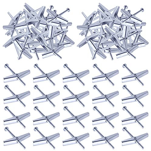 Swpeet Lot de 60 boulons à bascule de 1/8 et écrous papillon pour accrocher des objets lourds sur une cloison sèche