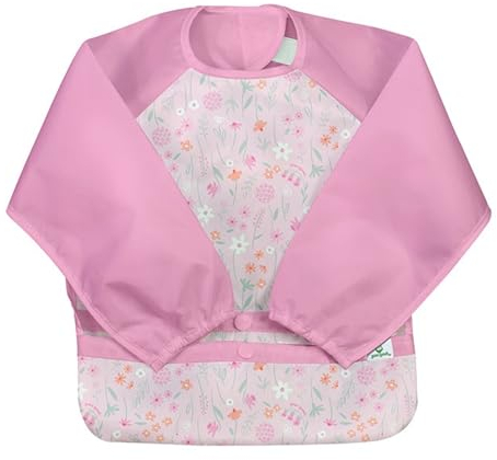 Green Sprouts Easy-wear Long Sleeve Bib | Waterproof Protection | Flipped Pocket, Soft Material, Easy Clean Smock