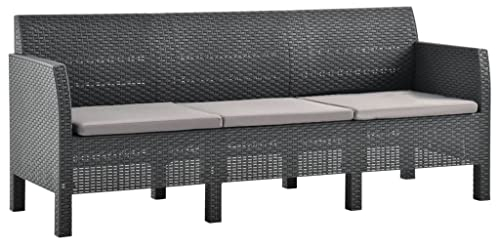 vidaXL Gartensofa 3-Sitzer mit Kissen UV-beständig Loungesofa Sofa Lounge Couch Sitzgruppe Gartenmöbel Terrasse Balkon Garten Outdoor Anthrazit PP Rattan