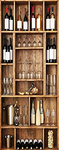 A.Monamour Türtapete Selbstklebend Türfolie Türposter 3D Weinschrank Regal Aus Holz Mit Weinflaschen In Einer Bar Vinyl Folie Türdeko Tapete Wandbild Türaufkleber Türtattoo 85 x 200 cm