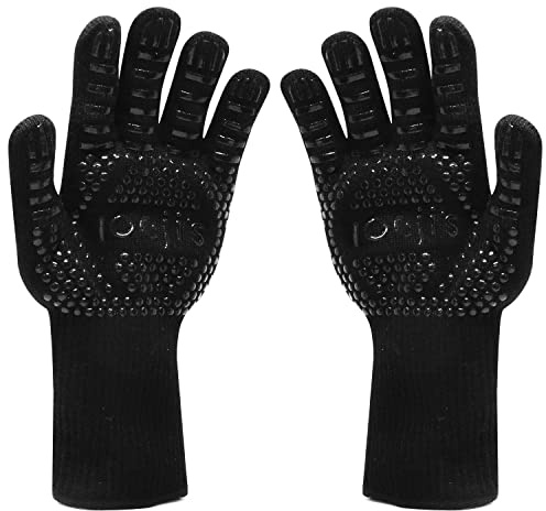 Joejis Grillhandschuhe 800c Hitzebeständig - rutschfest Grill Küche Feuerstelle BBQ Ofenhandschuhe für Kamin Pizzaofen - Handschuhe Küche - Eine Grösse passt Allen