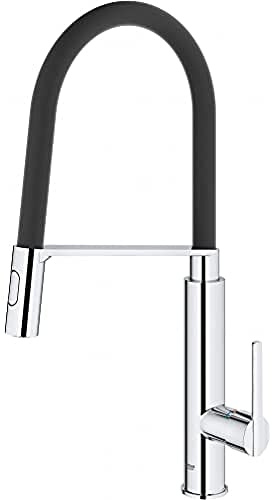 GROHE Feel QuickFix, Grifo de cocina (caño alto extraíble, forma en C y giro de 360°, menor consumo de agua, sistema de instalación rápida), cromo, 31853000