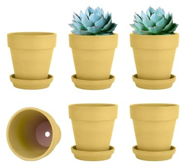 vensovo 10.16cm Yellow Clay Pot for Plant with Saucer - 6 Pack Small Terra Cotta Plant Pot with Drainage Hole, Flower Pot with Tray, Terracotta Pot for Indoor Outdoor Plant