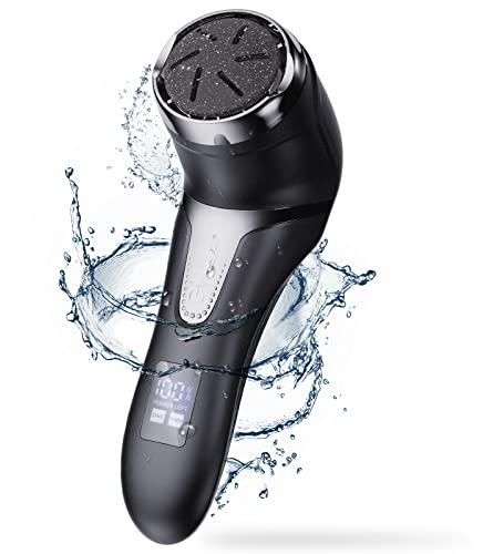 Rapeuse Pieds Electrique Rechargeable Rape Pieds Pédicure avec 3 Tête Givrée Anti-Callosité Peau Morte Corne Talon Pieds 2 Vitesses IPX7 Etanche Electrique Soin Rape Pieds, Eliminer Peaux Mortes