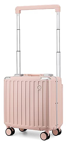 Somago Aluminum Frame 18 Carry On Luggage Wide Handle Suitcase Built-In Double TSA Lock Hardside Lightweight PC Travel Suitcase with Spinner Wheels,Pink