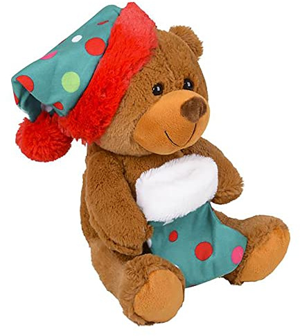 The Dreidel Company Christmas Santa Bear Carrying A Boot, Plush Belly Buddy, 9.5 Inch Plush Stuffed, Super Soft and Cuddly Toy, Classroom Decorations, Boys and Girls (Christmas Bear #2)
