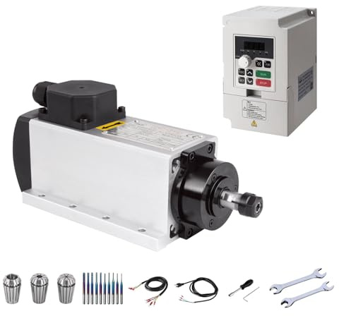 CNC-Spindelmotor-Set, 220 V, 1,5 kW, ER16, luftgekühlter Vierkant-Spindelmotor CNC-Spindelmotor + 220 V 1,5 kW VFD + Kragen-Set ER16 + Drähte + Drill Bits + Schlüssel für CNC-Routermaschine
