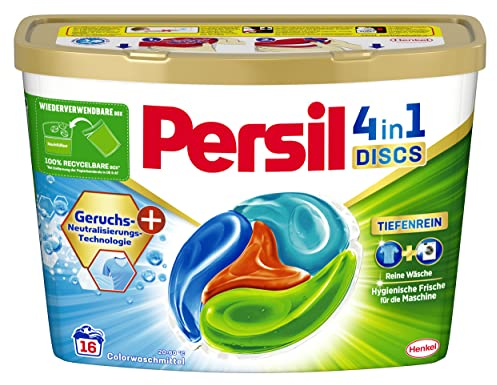 Persil Tiefenrein 4in1 DISCS (16 Waschladungen), Waschmittel gegen schlechte Gerüche, Vollwaschmittel für reine Wäsche und hygienische Frische für die Maschine