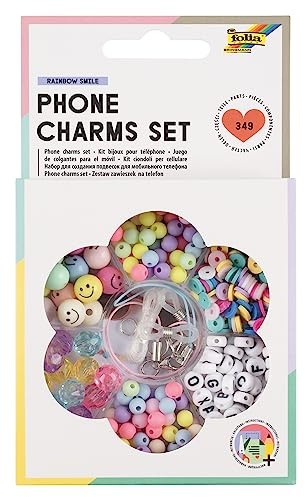 folia 32029 - Ensemble de breloques pour téléphone Rainbow Smile, lot de perles avec étui, 349 pièces avec mini perles à disque, Smile, Charms et bien plus encore.
