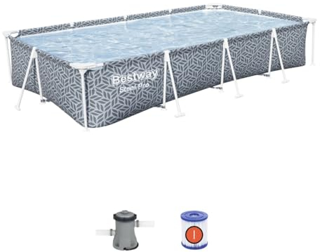 Bestway Piscine Hors Sol rectangulaire Steel Pro - en Forme de Feuille - 3,66 m x 2,01 m x 66 cm