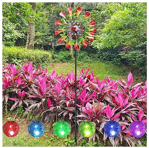 Solar WindräDer, 210cm Groß Windrad Garten Metall Gross XXL, Wetterfest Und Standfest Gartenstecker Windspiel, FüR Den AußEnbereich,Terrasse