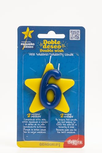Dekora - Candela di compleanno solidale | Candele speciali a stella - Candele doppie per aiutare i bambini malati - Numero 6