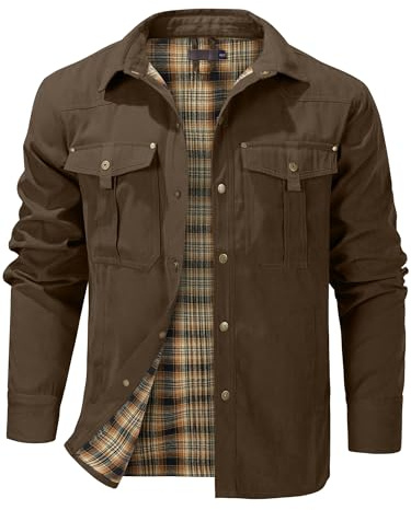 Mr.Stream Herren Karierte Flanellfutter Jacke Übergangsjacke Leicht Stehkragen Feldjacke Cargo Herbstjacke Snap Western Cowboy Jacken 3268 Brown M