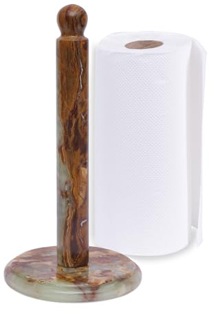 Marble Kitchen Paper Towel Rack With Stand - Non-Slip Handmade Roll Holder for Countertop, Cabinet & Bathrooms - Wrapping Paper Stand-Up Holder (Onyx Green)