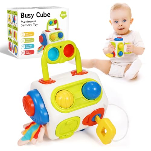 Adeokay Montessori 9 in 1 Motorikwürfel - Kinderspielzeug ab 6 Monate bis 3 Jahre, Sensorik Baby Spielzeug, Baby Geschenk