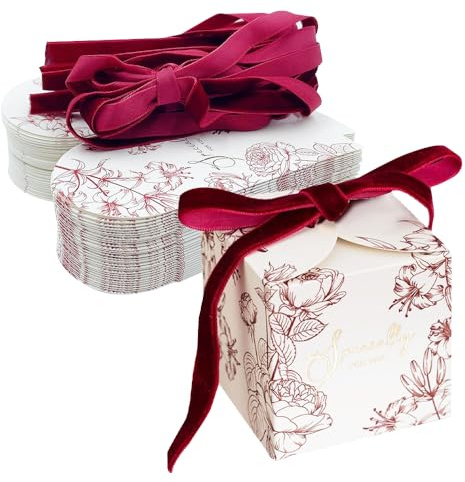 ONEBO 30 Stücke Square Paper Candy Box,Klein Hochzeit Geschenkbox,Party Geschenkbox,für die Hochzeit,Geburtstag,Weihnachten,Abschlussfeier(Rotes und weißes Farbschema)