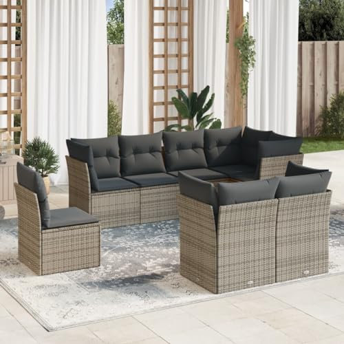 ULUYYUC 8-TLG. Garten-Sofagarnitur, Ecksofa Gartenmöbel Set Küchensofa Gartenstühle Geeignet für Balkon Hinterhof Garten Außenbereich mit Kissen Grau Poly Rattan